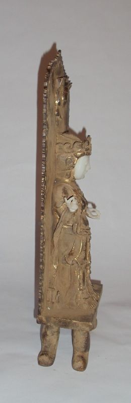 A Sui Dynasty Gilt Bronze Guanyin Inlade with White Jade / Back-Drop
