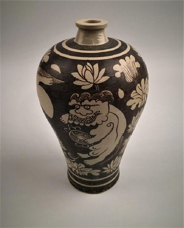 A Rare Late Song/Early Yuan Dynasty Meiping-Vase with Kylin-Lotus Moti