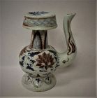 A Rare Blue-White Underglaze Red Glazed Benba Wine-Pot