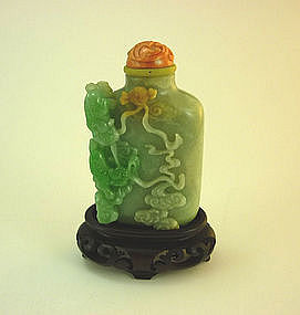 Chinese Carved Jade Jadeite Snuff Bottle Shi Shi