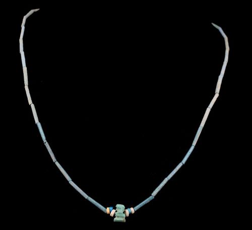 Egyptian nacklace with faience beads and Shu amulet. - c. 19,89 inches