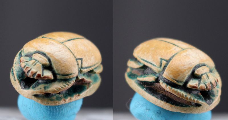 Green glazed steatite scarab with cartouche of Neb-maat-Re 1,5cm