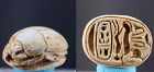 Ancient steatite scarab with sphinx, cartouche and papyrus 2,1cm