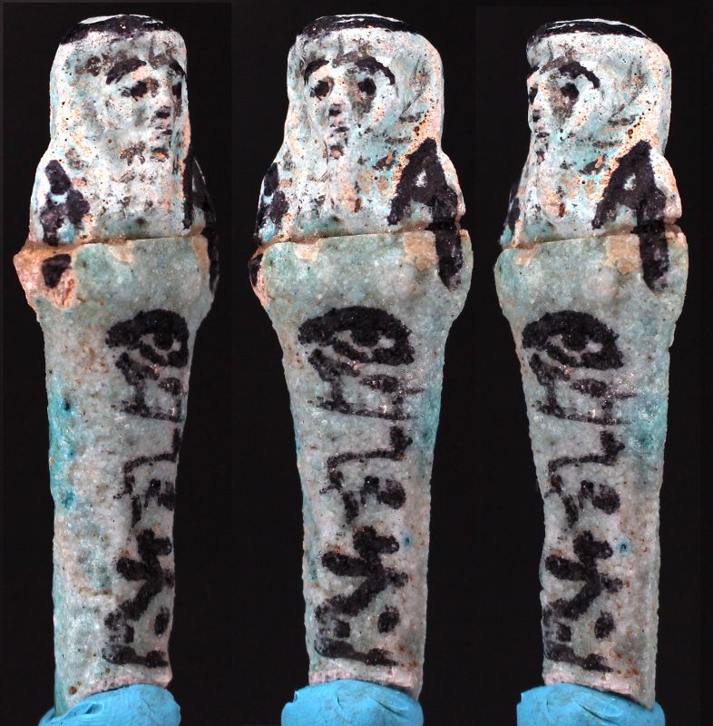 Ancient egyptian Fayence Shabti &quot;Osiris; Nes-Tjaw, justified&quot; 6,5cm.