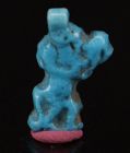 Egyptian Amarna Faience Amulet Of Bes Playing Tambourine 1,5 cm