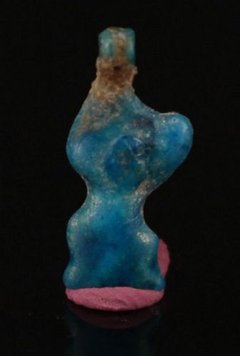 Ancient Egyptian Faience Amulet Of Bes Playing Tambourine 1,5 cm