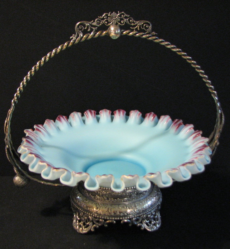 Victorian Silverplate &amp; Satin Glass Bride's Basket
