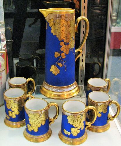 Limoges Cobalt & Gilded Tankard with Cups