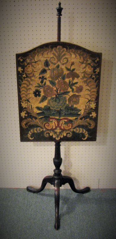 Antique Tri Foot Mahogany &amp; Needlepoint Fire Screen