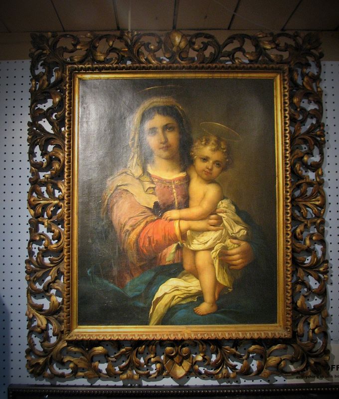 AntiquecSigned Original Oil on Canvas, Mother &amp; Child