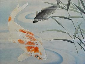 Japanese Fukusa, Carps in Pond, Large