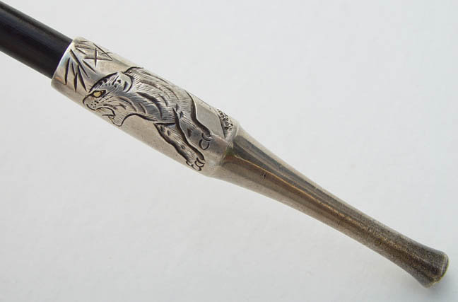 Antique Silver Kiseru Pipe, Dragon and Tiger