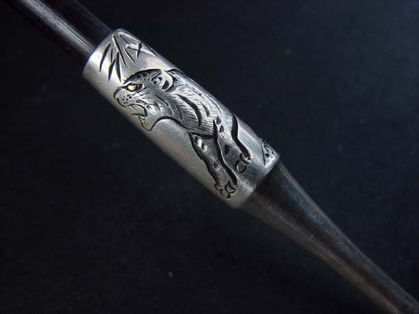 Antique Silver Kiseru Pipe, Dragon and Tiger