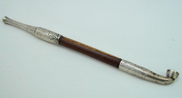 Antique Japanese Silver Tobacco Pipe with Bamboo