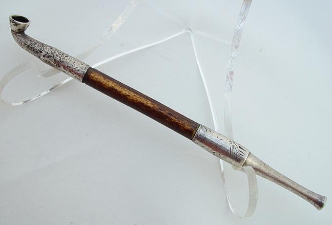 Antique Japanese Silver Tobacco Pipe with Bamboo