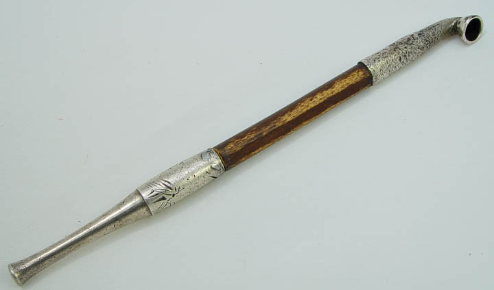 Antique Japanese Silver Tobacco Pipe with Bamboo