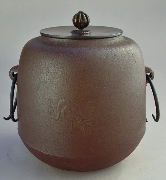 Chagama Large Pot for Japanese Tea Ceremony,  Herons