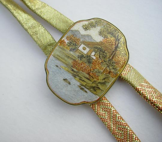 Antique Satsuma Accessory Piece with Silk Tie Belt