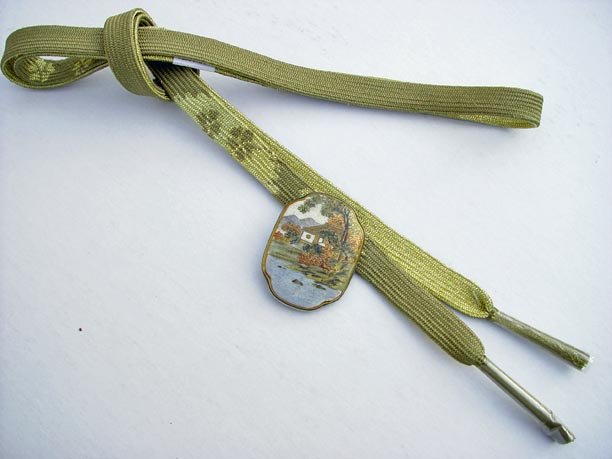 Antique Satsuma Accessory Piece with Silk Tie Belt