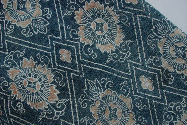 Antique Japanese Fabric, Stencil Dye, Beni and Aizome