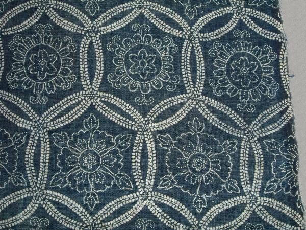 Antique Japanese Stencil Dye Cotton-Flowers in Shippo