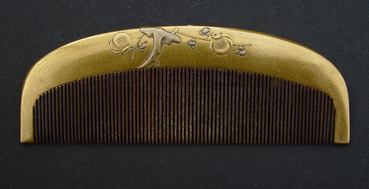 Antique Kanzashi Wood Hair Comb, Makie, Mandarin Ducks