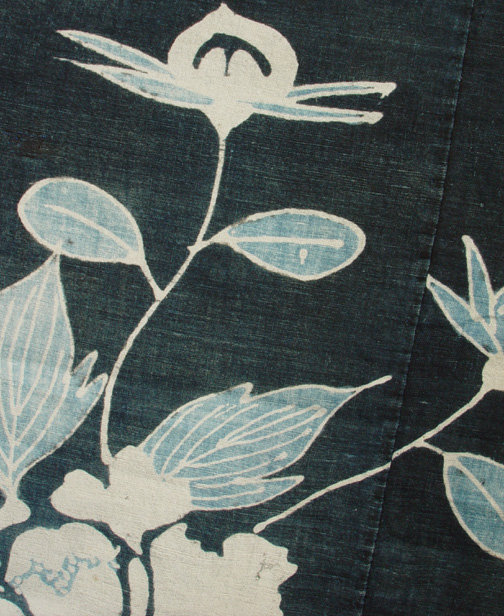 Japanese Indigo Dyed Cotton Futon Panel, Tsutsugaki