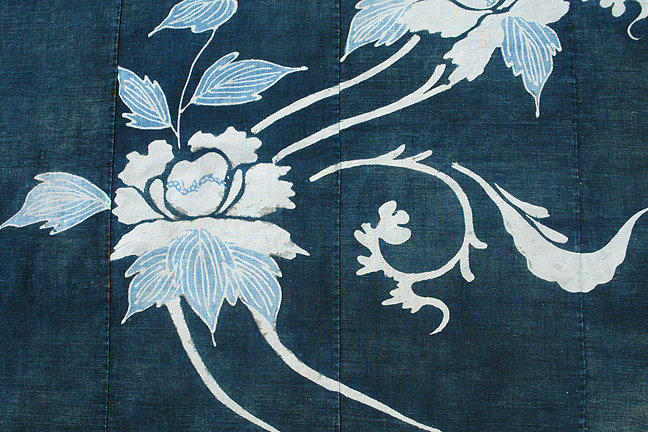 Japanese Indigo Dyed Cotton Futon Panel, Tsutsugaki