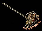 Antique Bira Kanzashi, Silver Flowers in Basket, Coral