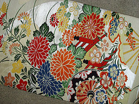 Summer Silk Obi, Flowers Fans in vivid colors