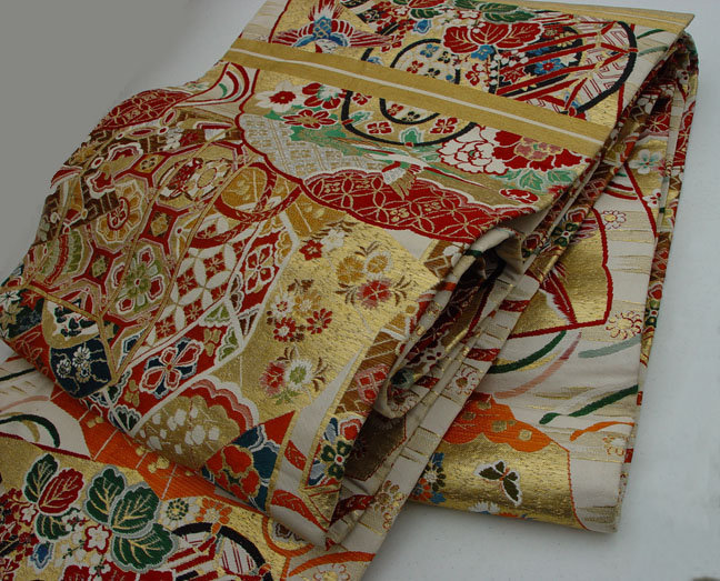 Japanese Silk Obi, Shell matching Box, Fans, phoenix ..