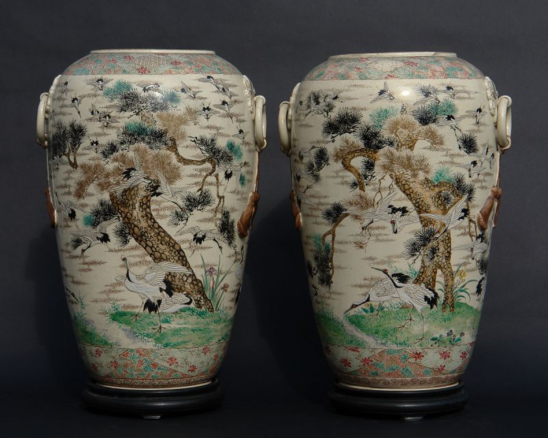 Large Pair of Kyoto Satsuma Vases