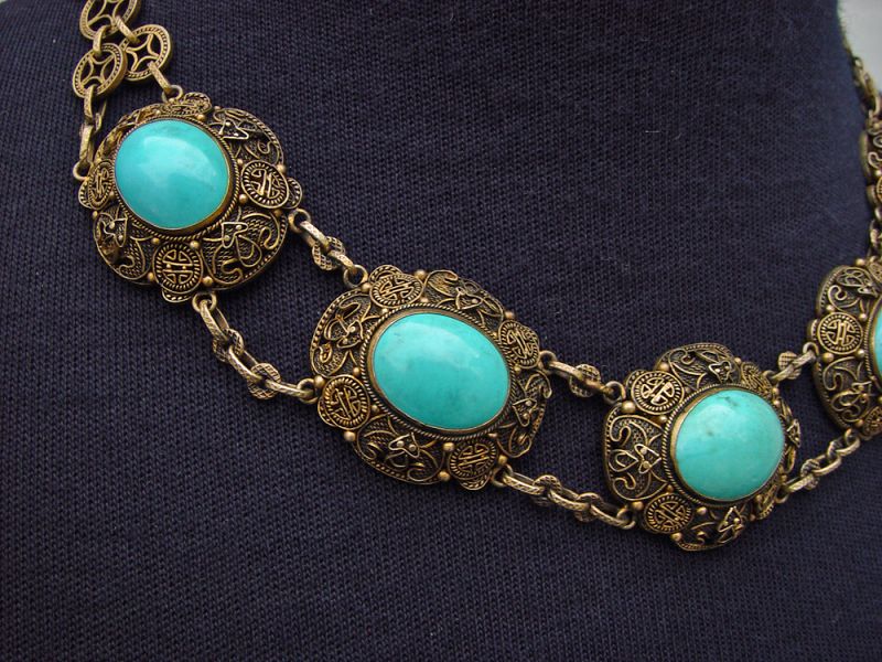 Beautiful Chinese Turquoise and Silver Filigree Necklace Set