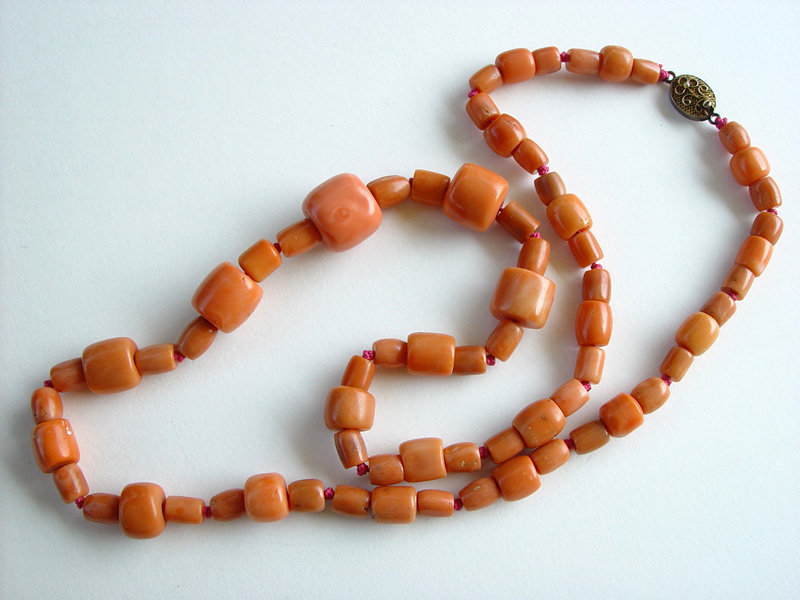 Genuine Antique Chinese Coral Necklace, Salmon Pink