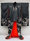 Old Black Japanese Kimono Wedding Gown, Forest Scene