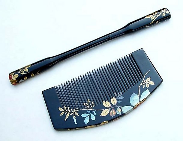 Japanese Lacquer Hair Comb and Pin Set #5
