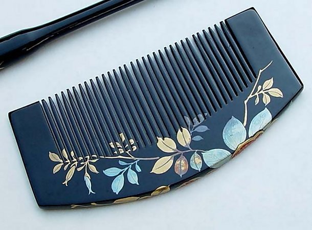 Japanese Lacquer Hair Comb and Pin Set #5