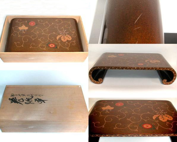 Japanese Makie Lacquer Okimono Stand for Flowers