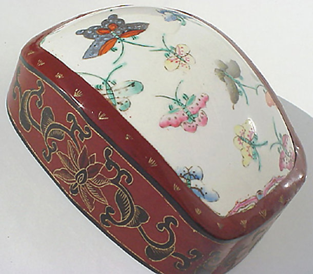 Old ceramic in Chinese lacquer box