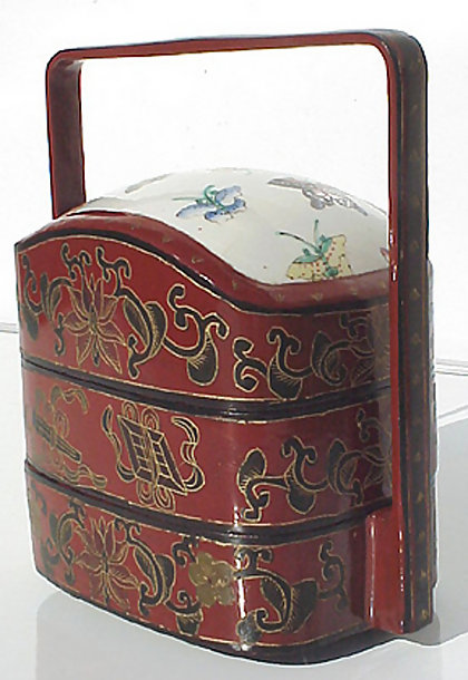 Old ceramic in Chinese lacquer box