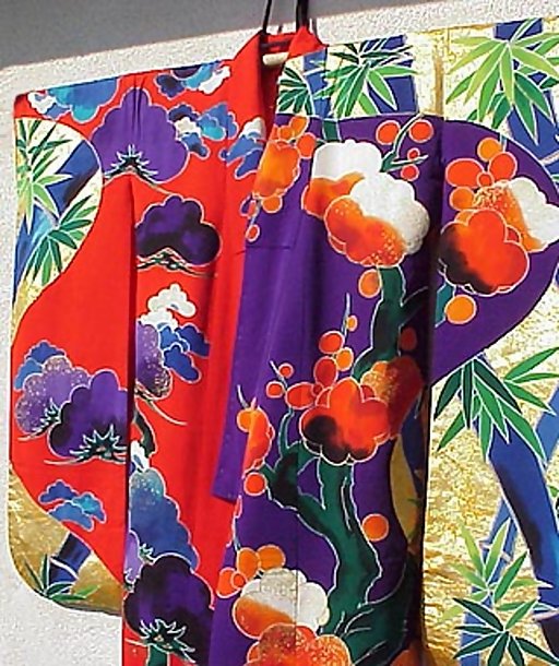 Red Japanese Wedding Gown,Uchikake Kimono, blue bamboos
