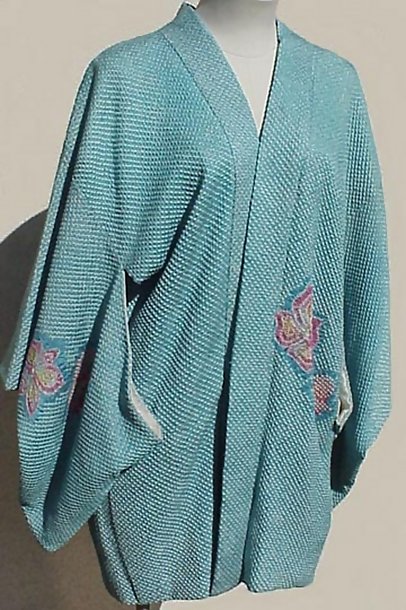 Japanese short kimono Jacket, Blue Tie-Dye Haori