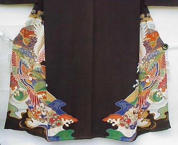 Beautiful Antique Colors in Old Black Silk Kimono