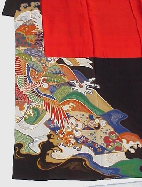 Beautiful Antique Colors in Old Black Silk Kimono