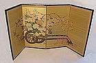 Vintage Japanese Silk Screen with Flower Cart