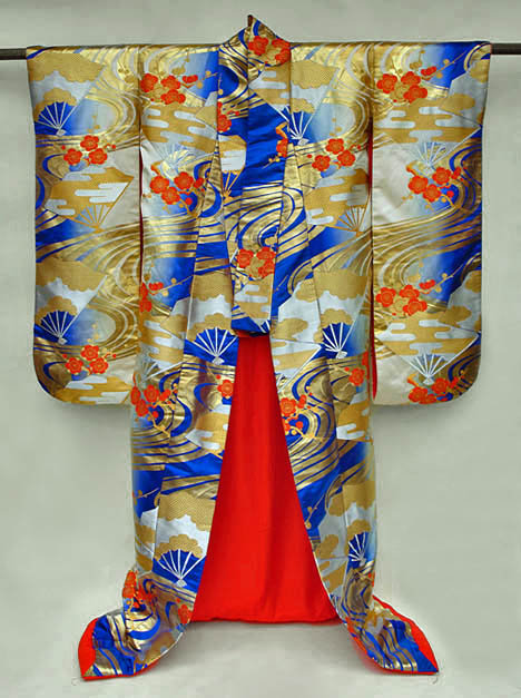 Japanese Wedding Gown; Fans, Plum Blossoms, River