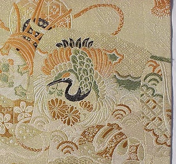 Old Nishijin Obi, Cranes in Pastel Colors