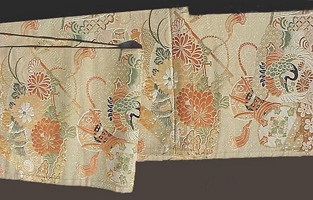 Old Nishijin Obi, Cranes in Pastel Colors
