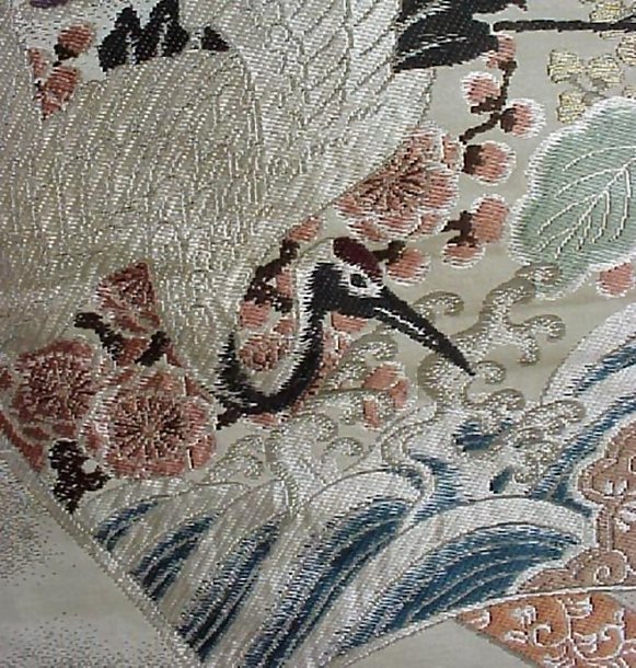 Antique Nishijin Obi,Cranes and Peonies