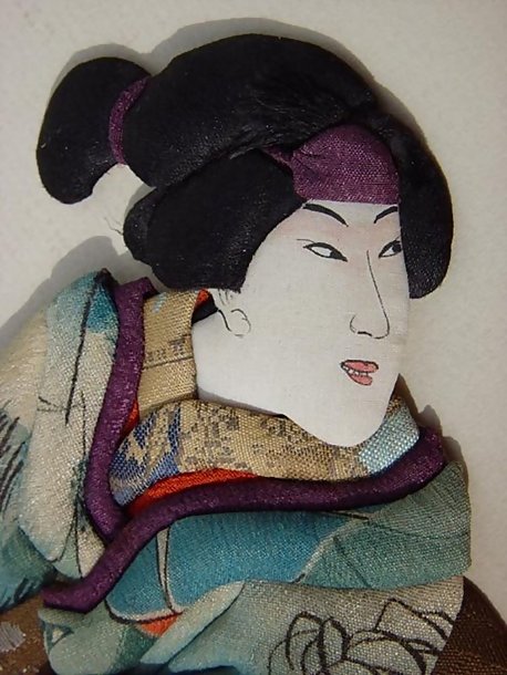 Old Japanese Oshi-e Ningyo Doll Ukiyo-e Kabuki Geisha